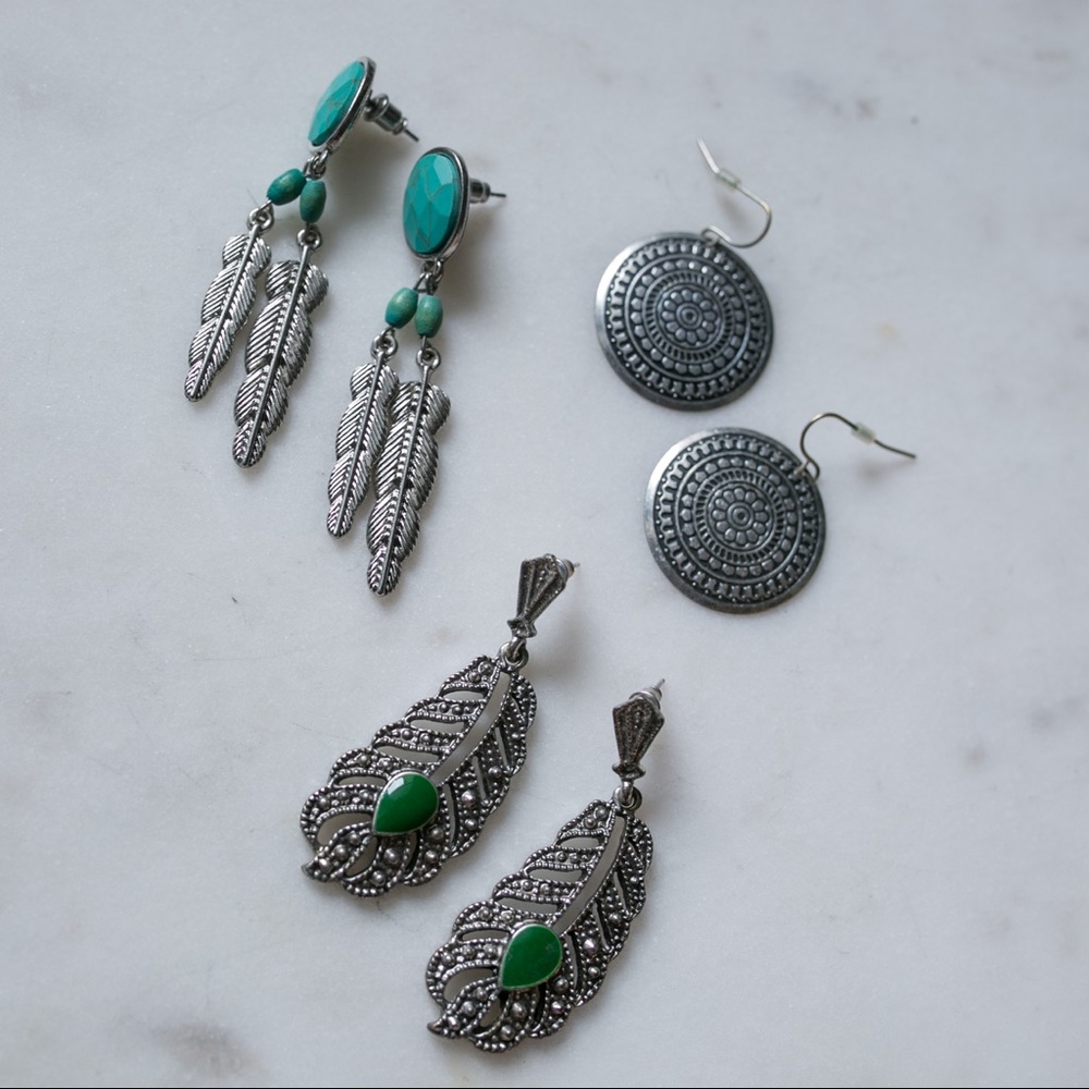 Set of silver boho earrings
